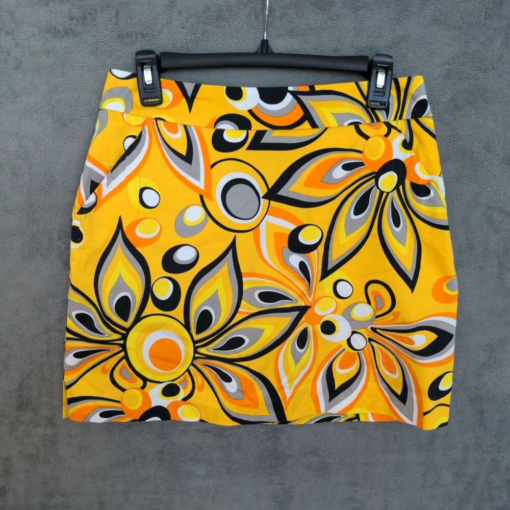 Loudmouth Shagadelic Golf Skort Women's 4 Yellow Retro Floral Print Stretch